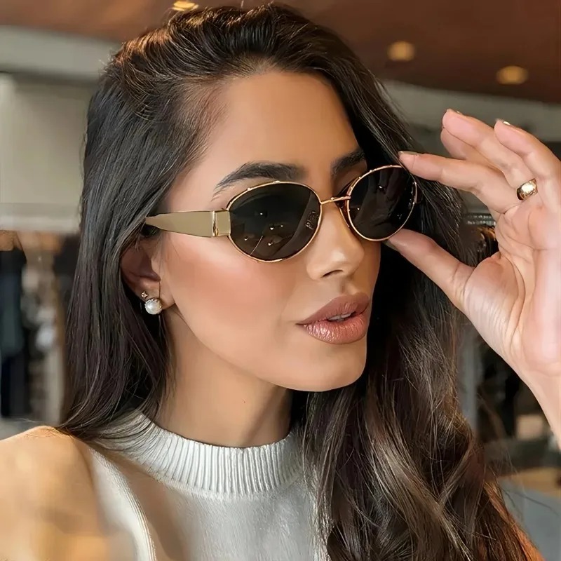 New Oval Sunglasses for Women  - Metal Photo Panel บทวิจารณ์และราคา