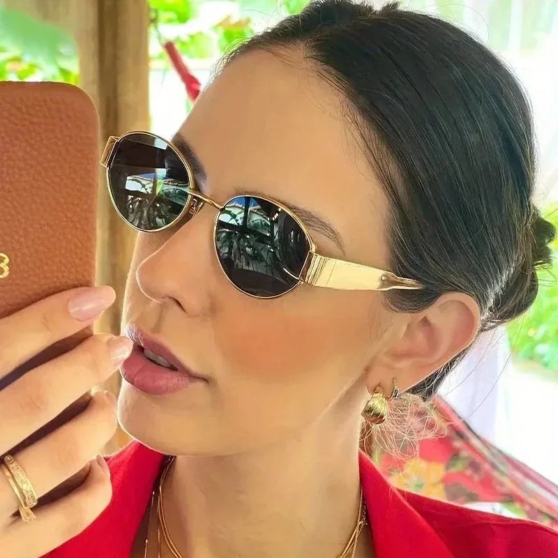 New Oval Sunglasses for Women  - Metal Photo Panel บทวิจารณ์และราคา