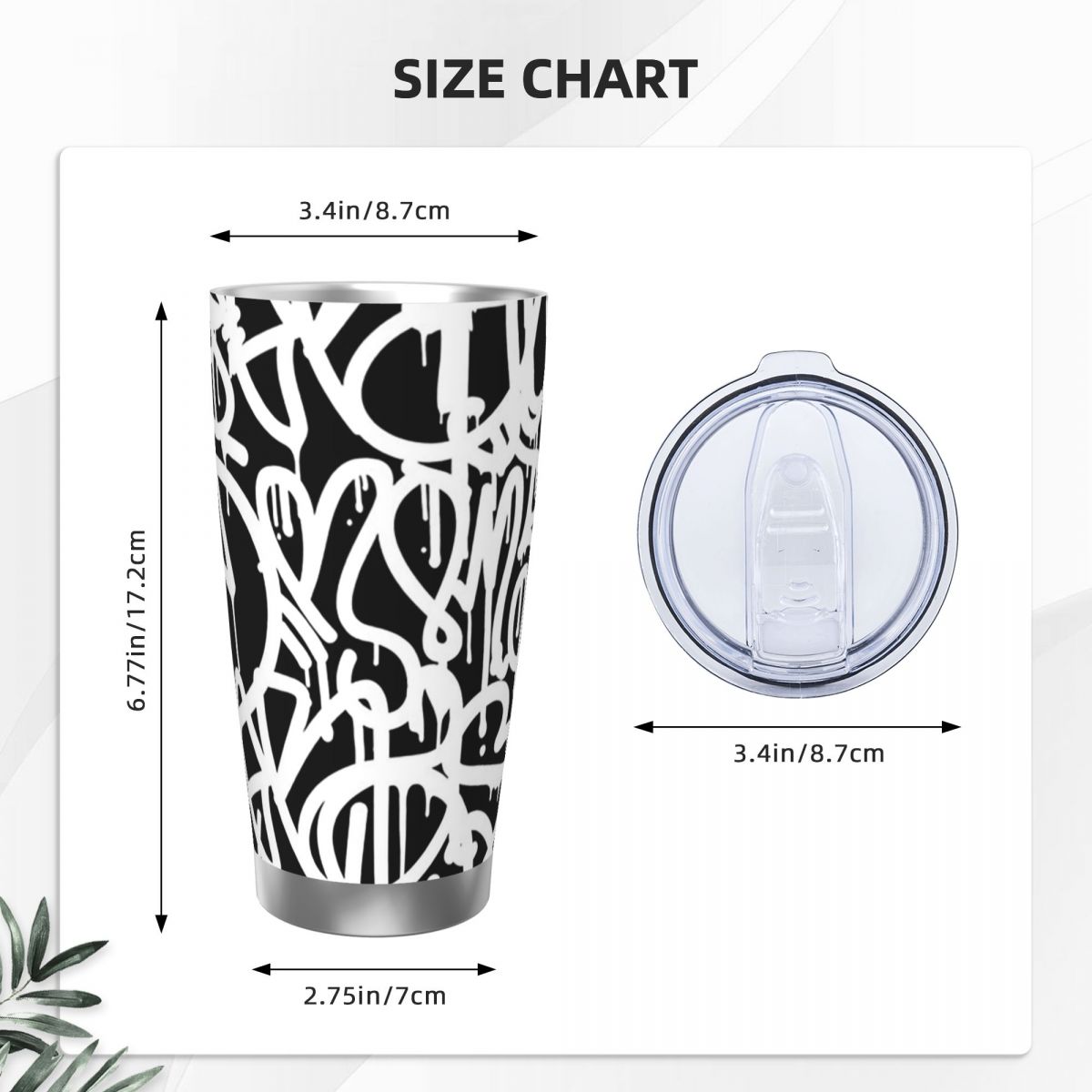 Black And White Graffiti Stain - Tumbler 20Oz White บทวิจารณ์และราคา