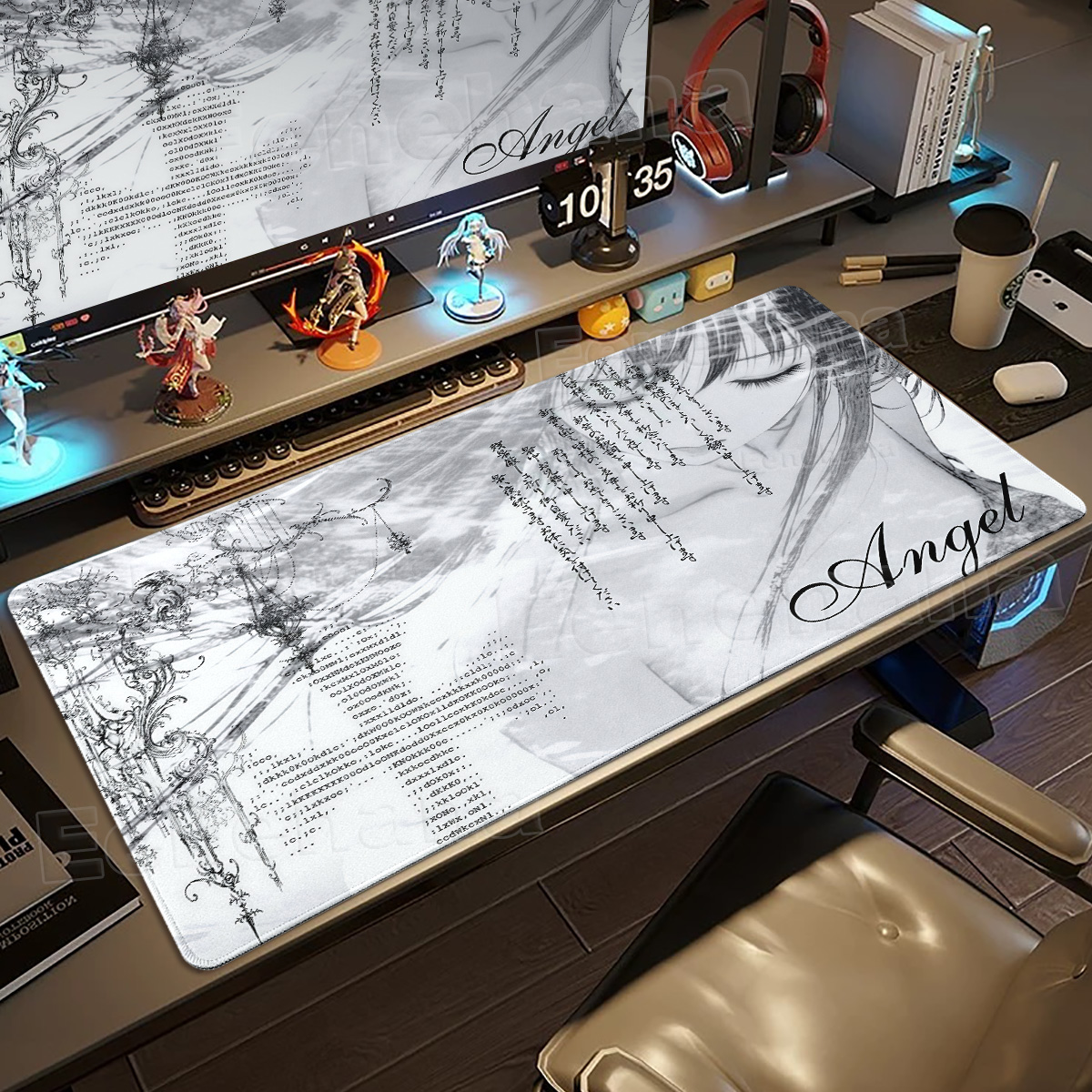 Black White Angel Mouse Pad La - Mouse Pad Blank Sublimation บทวิจารณ์และราคา