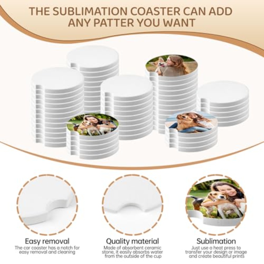 312 Pcs Ceramic Car Coasters 2 - Coaster Sublimation Blank บทวิจารณ์และราคา