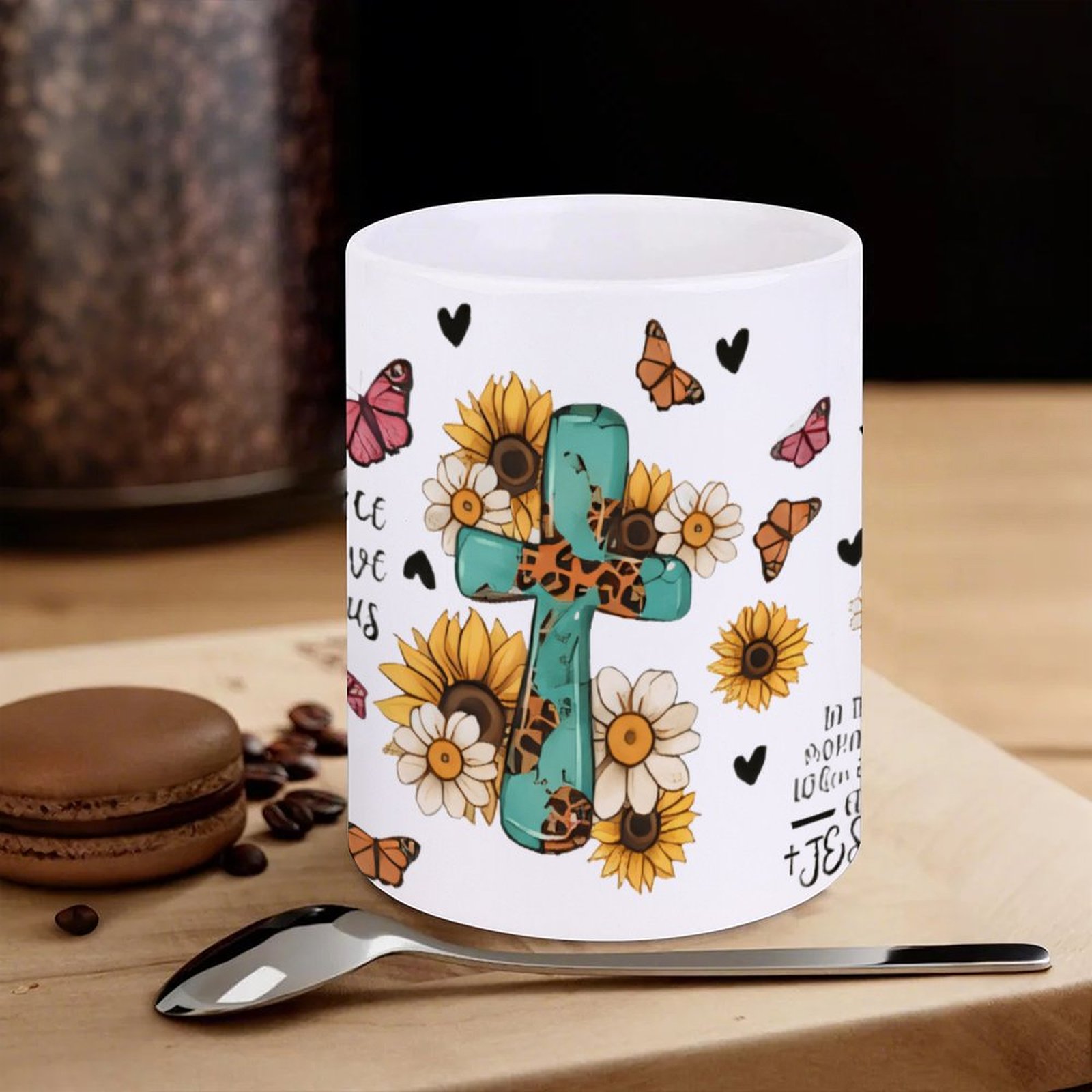 A Cross Surrounded By Sunflowe - Sublimation Mug White บทวิจารณ์และราคา
