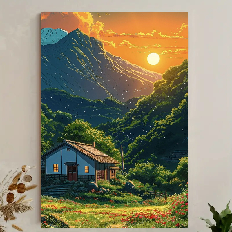 1pc Mountain Cabin Sunset Canv - Canvas Wrap Ready บทวิจารณ์และราคา